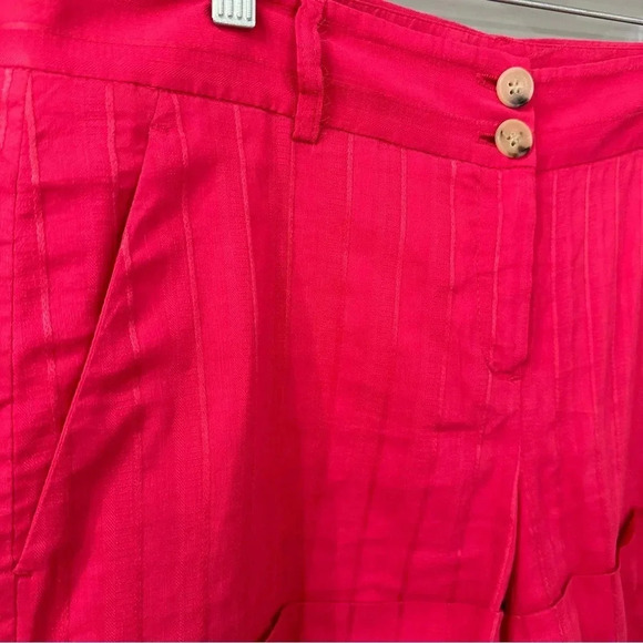 Theory Shorts Pink Pinstriped Linen Shorts Cuffed Hem Size 10 - Picture 4 of 7